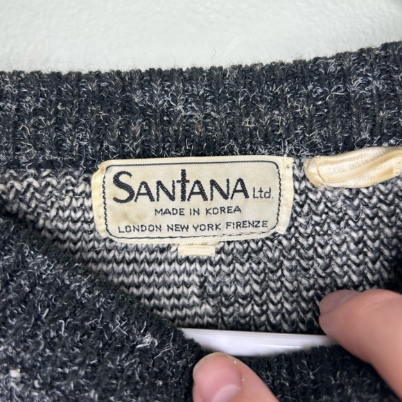 Men's vintage Santana medium grey and black knit zig zag sweater - Picture 5 of 10